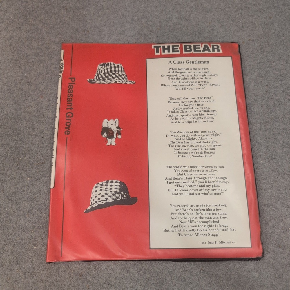 Vintage 1982 Bear Bryant Alabama Crimson Tide Book Cover A Class Gentleman Poem - Picture 1 of 3